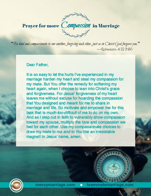 Compassion Prayer - This prayer is featured in a post that offers 6 ways to show and grow in compassion toward your mate. Click to read more! #compassioninmarriage #compassionatespouse #forgivenessinmarriage #forgive #empathy #bitterness
